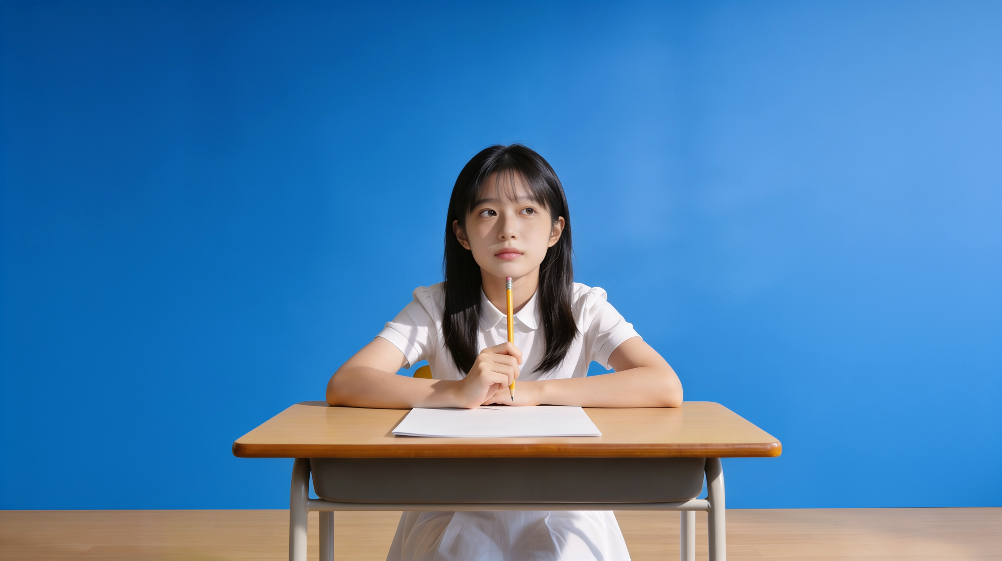 연필을 들고 질문을 떠올리는 아이